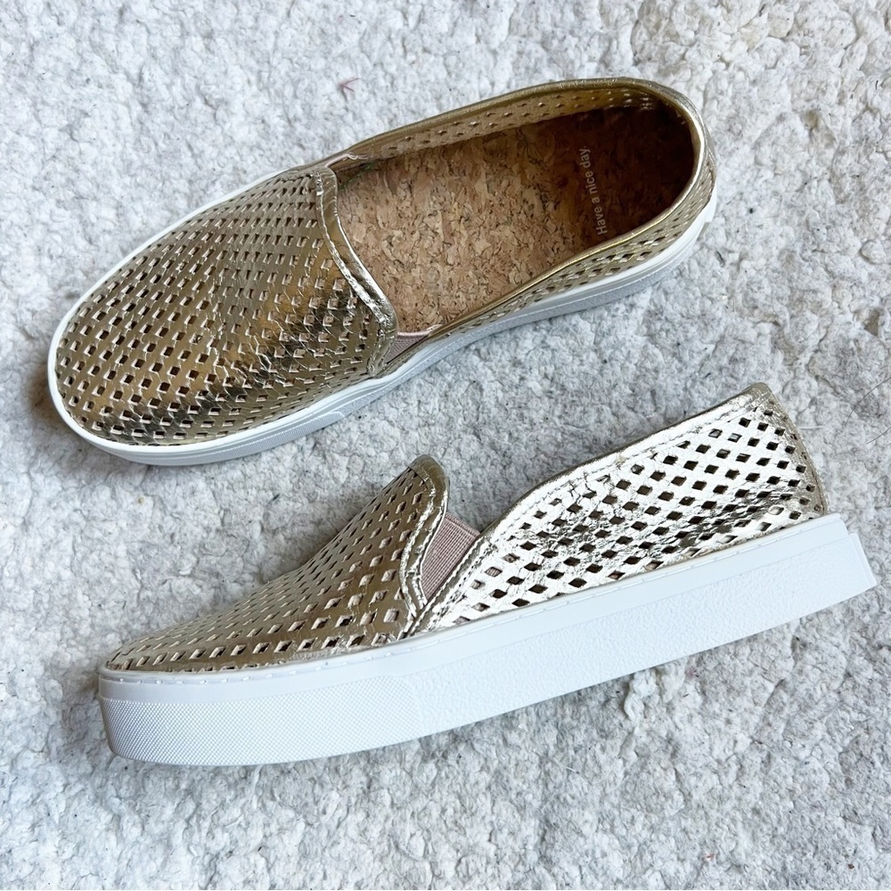 Jibs Classic Metallic Perforated Gold Leather Slip-On Trainers Sneakers Size 6